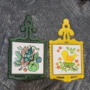 Vintage Green and Yellow Metal Decorative Wall Trivets